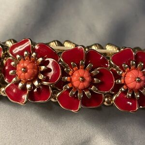 Talbots red and pink floral stretch bracelet goldtone accents